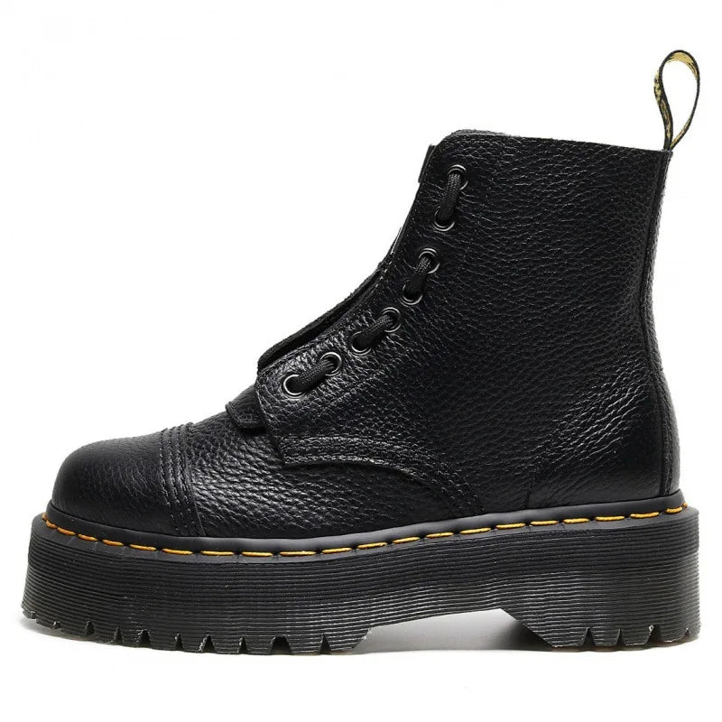 Botas Plataforma Cuero Unisex – Estilo Punk Motociclista con Cremallera Frontal