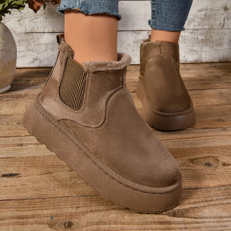 2025 Winter Women Short Plush Warm Snow Boots Casual Shoes  New Suede Fur Chelsea Ankle Boots Flats Platform Ladies Shoes Botas