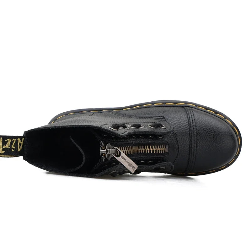 Botas Plataforma Cuero Unisex – Estilo Punk Motociclista con Cremallera Frontal